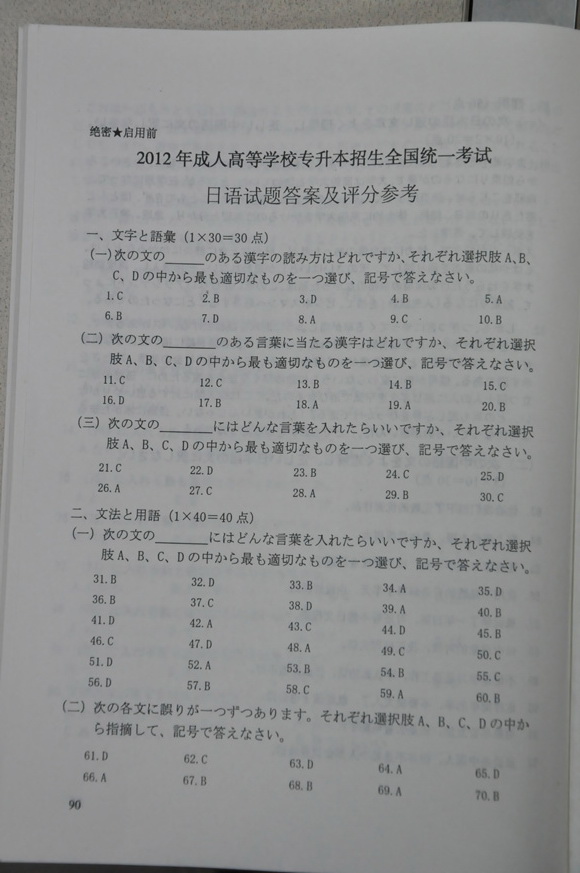 2012年成人高考日语试题及答案（专升本）(图8)