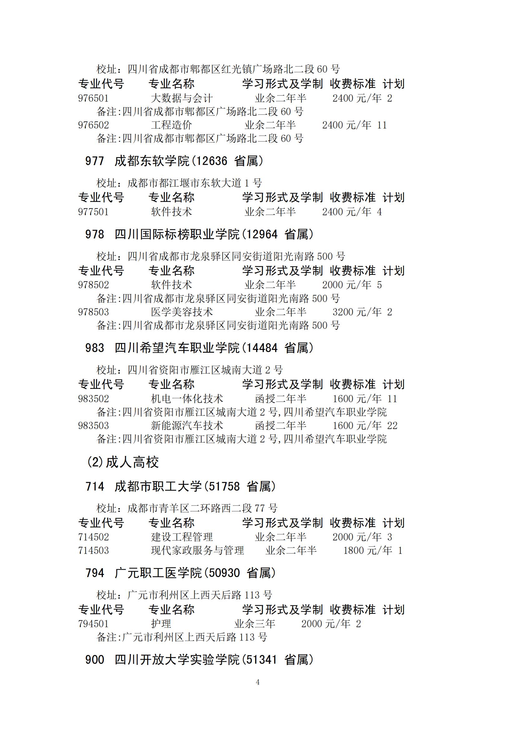 四川省2024年成人高校招生录取征集志愿的院校、专业及名额！(图6)